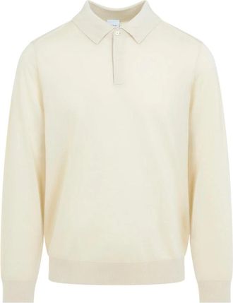 Paul Smith Fijngebreide Poloshirt Trui - Heren - Ronde hals truien - Beige - M - Wol - Truien & Vesten