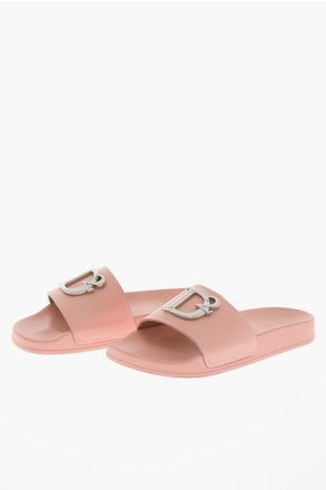 Dsquared2 Leather Solid-Color Slides with D2 Monogram in Metal size 40