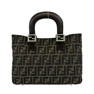 Fendi Black Brown Canvas Leather Handbag Tote Bag (Pre-Owned)