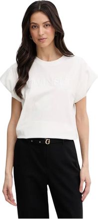 Twinset T-shirt met kapmouwtjes en geborduurd logo - Dames - Tops - Wit - Maat: XS Katoen