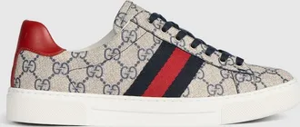 Gucci Womens Gucci Ace Sneaker With Web, Blue, GG Canvas