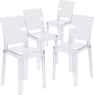 Flash Furniture 4 Pk. Ghost Chair in Transparent Crystal with Square Back