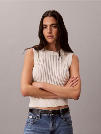 Calvin Klein Jeans Calvin Klein Womens Open Stitch Sweater Tank - White - XL