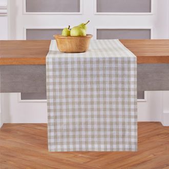 Solino Home Linen Table Runner for Dining Table, Holiday and Everyday Table Decor - Gingham Check in Natural at Nordstrom, Size Xx-Small