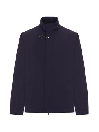 Fay Minimalist Blue High Collar Buckle Jacket