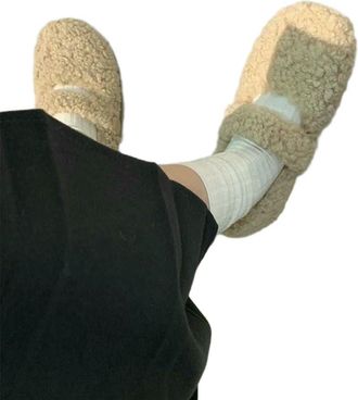 Generic YUJIEBB Vintage Women Warm Cotton Shoes Fashion Shallow Soft Sole Spring Autumn Ladies Comfort Outdoor Lazy Flats Beige