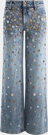 Alice & Olivia Amazing Embellished Mid-Rise Baggy Jeans