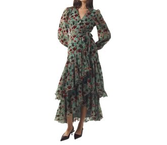 Hutch Womens Helene Velvet Burnout Floral Wrap Maxi Dress In Blue / Multi