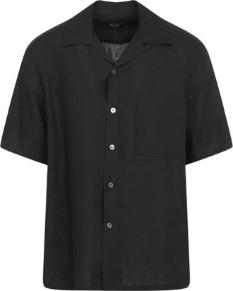 Ermenegildo Zegna Hawa&iuml;kraag Shirt - Heren - Korte mouwen Overhemden - Zwart - S - Linnen - Overhemden
