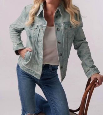 Scully Classic Leather Jean Jacket In Light Denim Blue