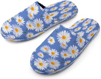Generic White Daisy Flower Mens Cozy Memory Foam Slippers Warm Cotton House Shoes Comfy Slipper for Indoor Outdoor