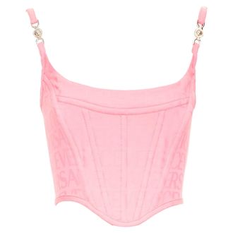 Versace new VERSACE Medusa 95 Pastel Pink monogram boned silver buckle bustier IT36 XXS