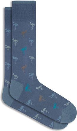 Bugatchi Flamingo Pattern Mercerized Cotton Blend Dress Socks in Steel at Nordstrom