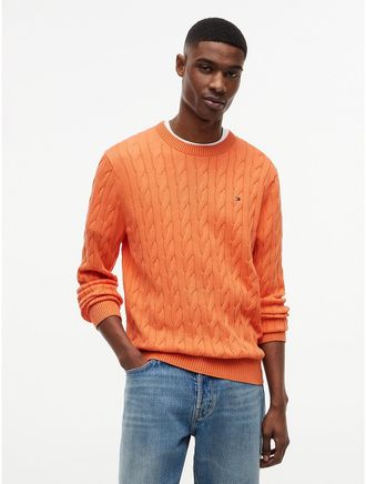 Tommy Hilfiger Mens Cable Knit Crewneck Sweater - Orange - XXXL