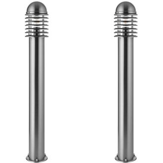 Loops 2 PACK 1m Outdoor Post Bollard Light Polished Steel Vandal Proof Pathway Lamp in Metallics