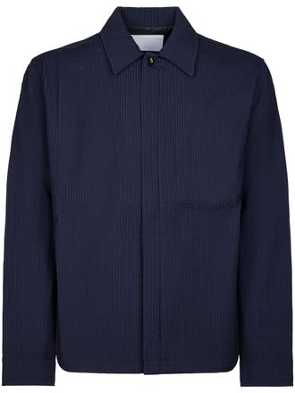 Cellar Door Boxy Silhouette Blue Jacket with Vertical Ribbed Texture