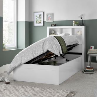 Bedmaster Oscar Wooden Bookcase Ottoman Storage Bed in White | Size: Single