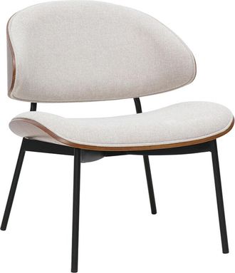 Miliboo Sill&oacute;n En Tela Efecto Terciopelo Texturizado Beige, Madera Oscura Y Metal Negro Fabulo