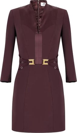Elisabetta Franchi buckle detail mini dress - women - Polyester/Spandex/Elastane - 40 - Brown