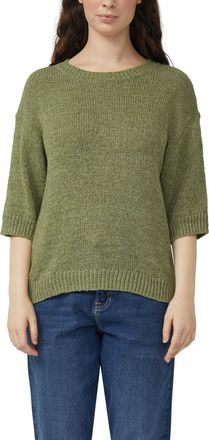 s.Oliver 3/4 Arm-Pullover S.OLIVER, Damen, Gr. 36, khaki, Strick, Obermaterial: 60% Baumwolle, 40% Polyamid, unifarben, l&auml;ssig geschnitten h&uuml;ftbedeckend, Rundh