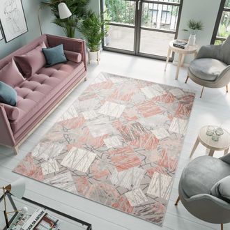Tapiso Alfombra de poli&eacute;ster en rosa, gris y crema 300x400 cm