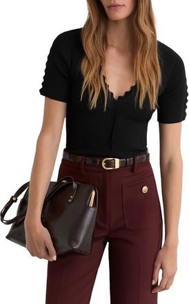 Reiss Marcy Scalloped Rib Knit Top in Black at Nordstrom, Size X-Small
