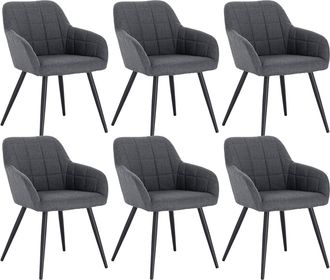 Woltu Woltu - Juego De 6 Sillas De Comedor, Sillas De Cocina De Lino Y Metal, 49 X 43 X 81 Cm, Gris Oscuro