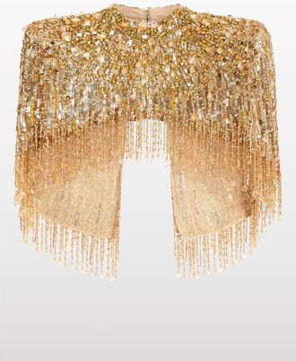 Jenny Packham Ellen Mock-Neck Beaded Top in Illusion at Nordstrom, Size 16 Uk