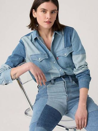 Levi's Patchwork Iconic Western Shirt - Womens - S - Multi Colour / Denim On Denim Western