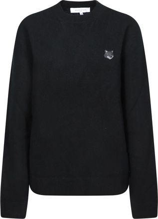 Maison Kitsun&eacute; Truien & Vesten, Heren, Zwart, S, Zwarte sweater met iconische voslogo