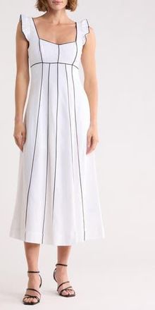 Ellen Tracy Piped Midi Dress in White at Nordstrom Rack, Size X-Large
