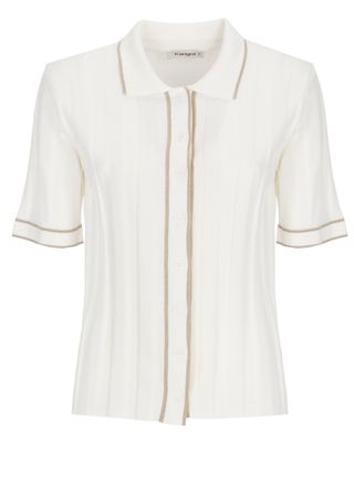 KANGRA Ivory Cotton Lurex-Trim Polo Shirt
