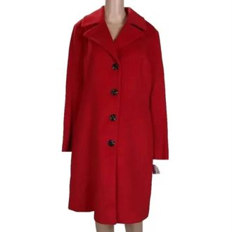 Anne Klein Womens Wool Coat With Buttons In Lychee Red