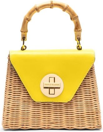 Frances Valentine Mini Midge Woven Wicker & Leather Top Handle Bag in Yellow/Natural at Nordstrom
