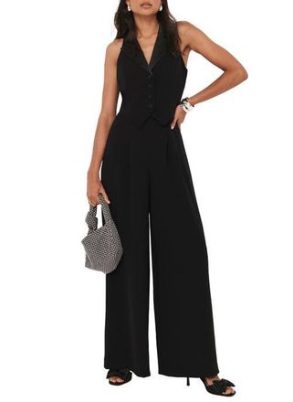 Mint Velvet Tuxedo Wide Leg Jumpsuit in Black at Nordstrom, Size 4