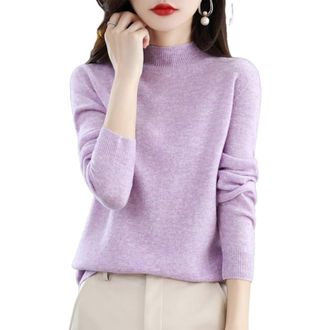 Generic Cashmere Sweaters for Women, 100% Cashmere Lightweight Long Sleeve Crew Neck Pullover Knit Jumpers (Light Purple,X-Large)