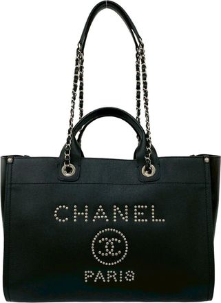 Chanel Black Leather Shoulder Bag Tote Bag (Pre-Owned)