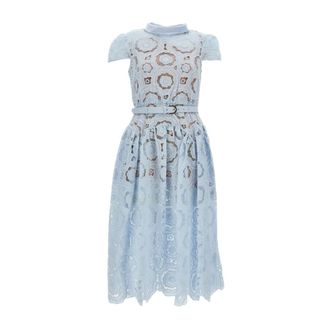 Self Portrait Guipure Lace Midi Jurk - Dames - Casual kleedjes - Blauw - M - Polyester - Kleedjes