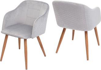 Hhg [nunca Usado] Lote De 2 Sillas De Comedor Hhg-190, Silla Silla De Cocina, Dise&ntilde;o Retro, Reposabrazos Tela/textil, Terciopelo Gris Claro
