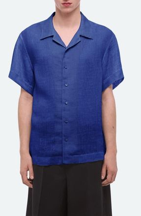 Helmut Lang Relaxed Linen Camp Shirt in Cobalt at Nordstrom, Size X-Large
