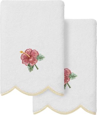 Linum Home Textiles 100% Turkish Cotton Maui Scallop 2Pc Embellished Fingertip Towel Set