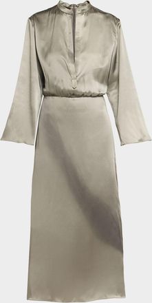 Giorgio Armani Ombre Print Silk Long-Sleeve Midi Dress