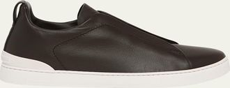 Ermenegildo Zegna Mens Triple Stitch SECONDSKIN Leather Slip-On Sneakers