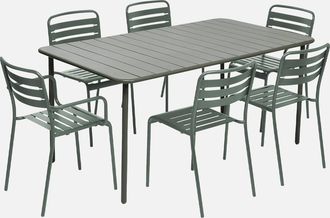 Sweeek Set Mesa De Jard&iacute;n Bistr&oacute; De Acero Con 2 Sillones Y 4 Sillas, 160cm