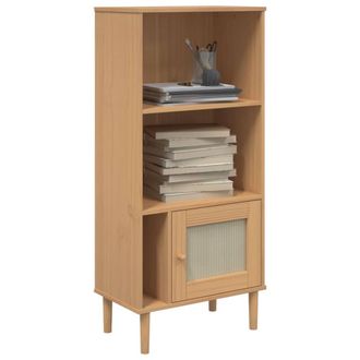 Berkfield Home Beautiful Bookcase SENJA Rattan Look Brown 60x35x130 cm Solid Woo in Light Brown | Size: 60 x 35 x 130 cm