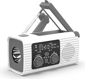 No Brand Linterna Multifuncional Con Energ&iacute;a Solar, Radio De Emergencia Con Funci&oacute;n De Carga, Radio Para Prevenci&oacute;n De Desastres, Color Blanco, 2000 Mah
