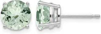 Diamond2Deal 14k White Gold 7mm Round Green Quartz Stud Earrings
