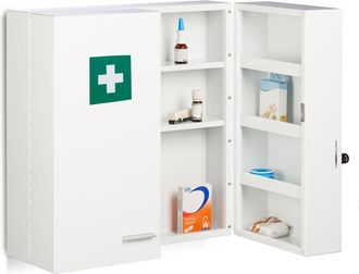 Relaxdays Armario Botiqu&iacute;n De Acero Con Cerradura, 11 Compartimentos, 53x53x21,5cm, 2 Puertas, Primeros Auxilios, Blanco - Relaxdays