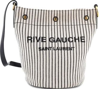 Saint Laurent Rive Gauche gestreepte canvas bucket-tas - Beige