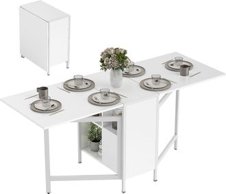 OEM Mesa Plegable De Comedor Con Alas Abatibles 4 Compartimentos 3 Formas Para Cocina Sal&oacute;n 169x60x75 Cm Blanco